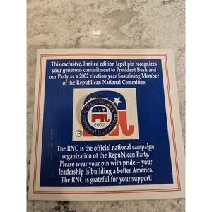 2002 Republican National Committee RNC Lapel Pin with Card